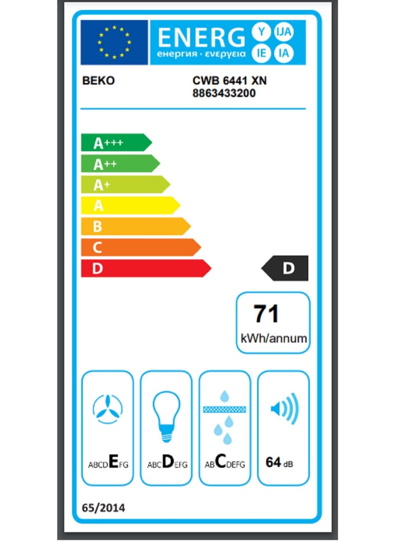 Beko - Beko Built-in Hood, 60 CM, Stainless Steel- CWB 6441 XN 133 W CWB6441XN Silver - Image 1