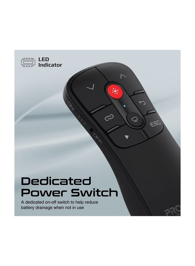 PROMATE - Wireless Presenter, Compact 2-in-1 Type-C™ and USB PPT Presenter Laptop Clicker with 50m Range Laser Pointer, 2.4GHz RF Transmission, 10m Range and Functional Buttons for MacBook Pro, Dell XPS Black - Image 1