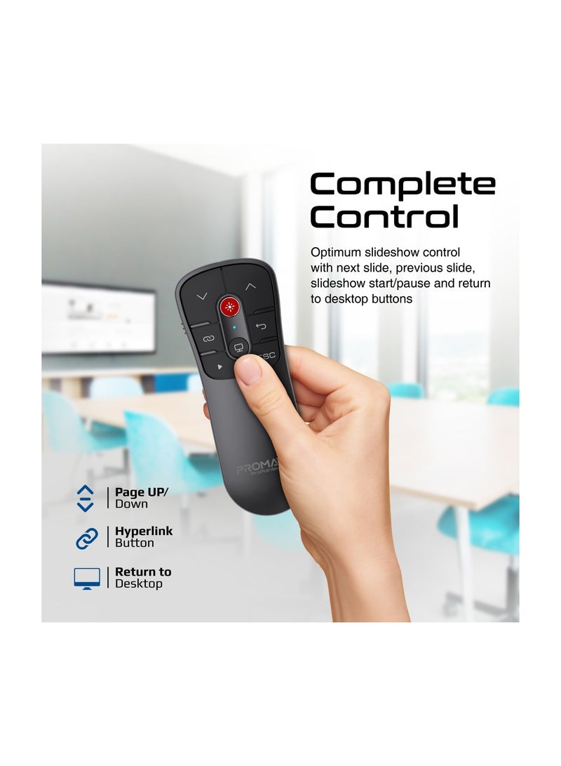 PROMATE - Wireless Presenter, Compact 2-in-1 Type-C™ and USB PPT Presenter Laptop Clicker with 50m Range Laser Pointer, 2.4GHz RF Transmission, 10m Range and Functional Buttons for MacBook Pro, Dell XPS Black - Image 1