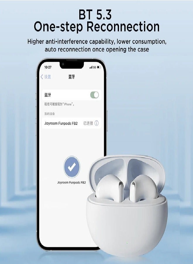 JOYROOM - Bluetooth 5.3 TWS Wireless Earphones 65Ms Low Latency Earbuds 13Mm Driver HiFi Headphones 4 Mics+ENC Hd Call White - Image 1