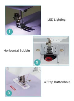 brother JC14 Compact Electric Sewing Machine easy to use sewing and mending machine |Featuring 14 range of stitches and free arm conversion This 4-step buttonhole | top load bobbin system and LED sewing light,| an instructional DVD for easy setup and operation | White/Pink color |Made in Vietnam JC14 White  - Image 2