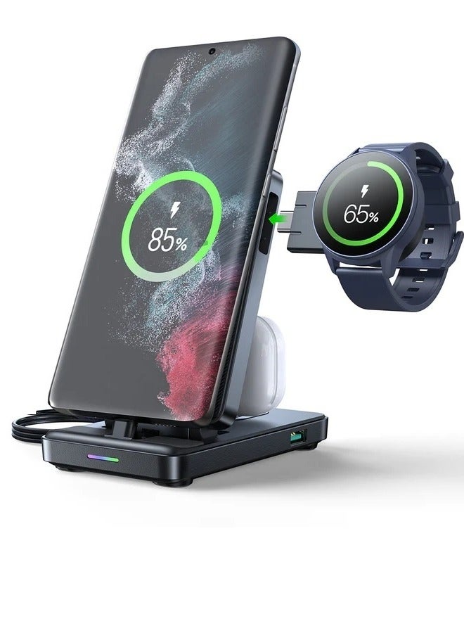 4 In 1 Wireless Charger Station | Fast Charging | Qi Multi Charging Stand | For Type-C Apple iPhone15 Series And Watch Samsung Huawei Black