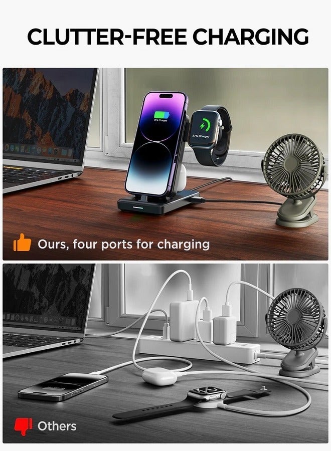 4 In 1 Wireless Charger Station | Fast Charging | Qi Multi Charging Stand | For Type-C Apple iPhone15 Series And Watch Samsung Huawei Black