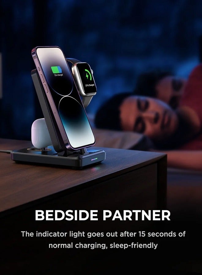4 In 1 Wireless Charger Station | Fast Charging | Qi Multi Charging Stand | For Type-C Apple iPhone15 Series And Watch Samsung Huawei Black