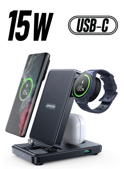 4 In 1 Wireless Charger Station | Fast Charging | Qi Multi Charging Stand | For Type-C Apple iPhone15 Series And Watch Samsung Huawei Black