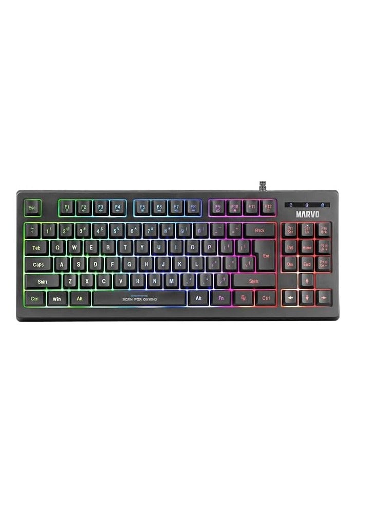 MARVO K607-EN Gaming Keyboard, Multimedia, USB 2.0, Full Anti-ghosting, Ergonomic Compact Design, 3 Colour LED Backlit with Adjustable Brightness, Black - Image 2