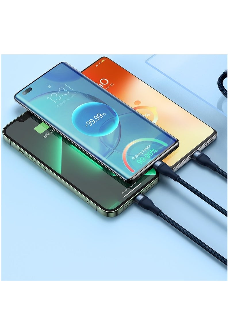 Baseus - 100W USB C Multi Charging Cable [1.5M] 3 In 1 Charging Cable Type C [100W]+Lightning[20W]+Micro[18W] For Samsung S23,iPad Pro, iPad Mini, MacBook Pro/Air/iPhone 15 Pro Max/Plus 14 13 12 11 Blue - Image 1