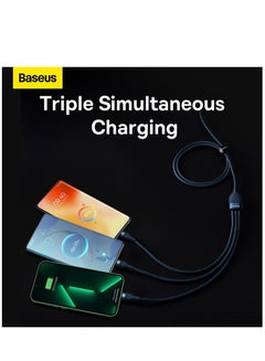Baseus 100W USB C Multi Charging Cable [1.5M] 3 In 1 Charging Cable Type C [100W]+Lightning[20W]+Micro[18W] For Samsung S23,iPad Pro, iPad Mini, MacBook Pro/Air/iPhone 15 Pro Max/Plus 14 13 12 11 Blue  - Image 3
