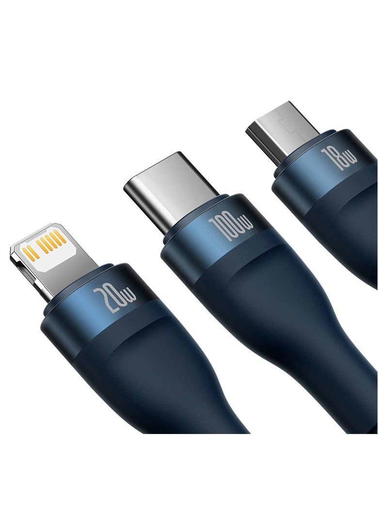 Baseus - 100W USB C Multi Charging Cable [1.5M] 3 In 1 Charging Cable Type C [100W]+Lightning[20W]+Micro[18W] For Samsung S23,iPad Pro, iPad Mini, MacBook Pro/Air/iPhone 15 Pro Max/Plus 14 13 12 11 Blue - Image 1