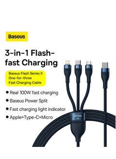 Baseus 100W USB C Multi Charging Cable [1.5M] 3 In 1 Charging Cable Type C [100W]+Lightning[20W]+Micro[18W] For Samsung S23,iPad Pro, iPad Mini, MacBook Pro/Air/iPhone 15 Pro Max/Plus 14 13 12 11 Blue  - Image 2