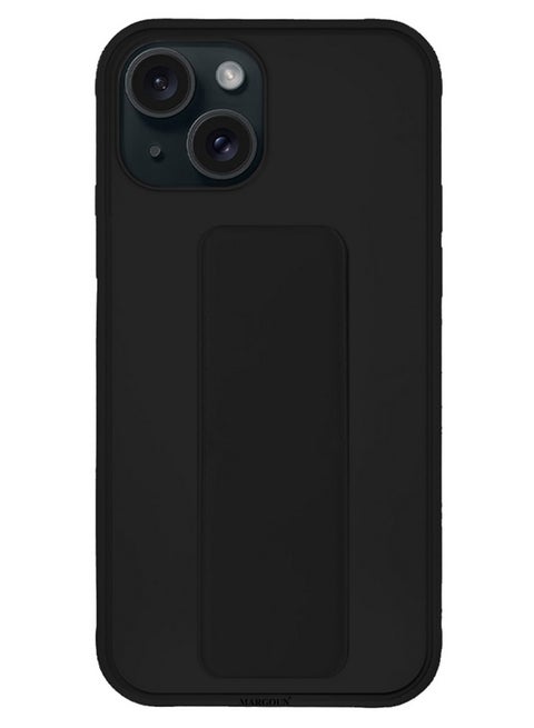 iPhone 15 Case Premium PU Leather Case With Stand Function Shockproof And Anti Scratch Finger Grip Case Cover Black
