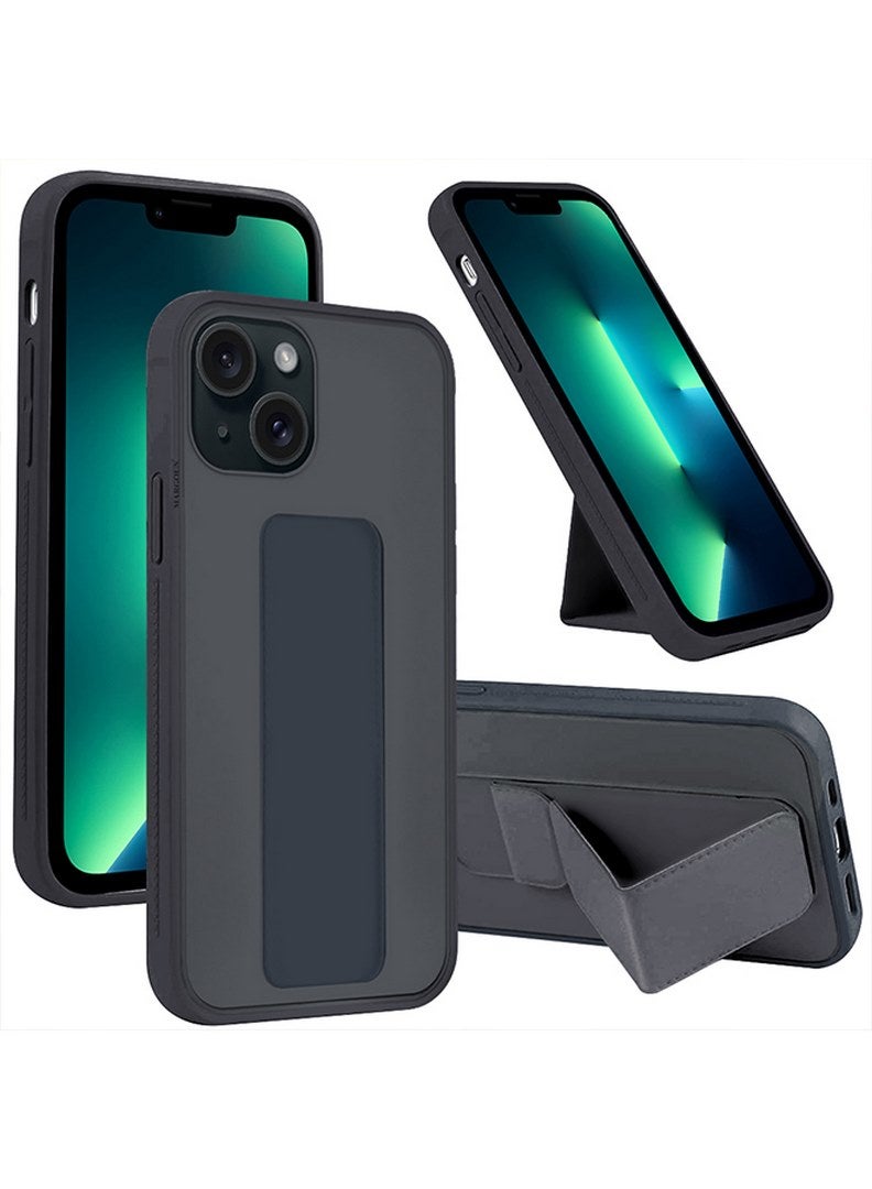 مارجون iPhone 15 Case Premium PU Leather Case With Stand Function Shockproof And Anti Scratch Finger Grip Case Cover Blue - Image 4