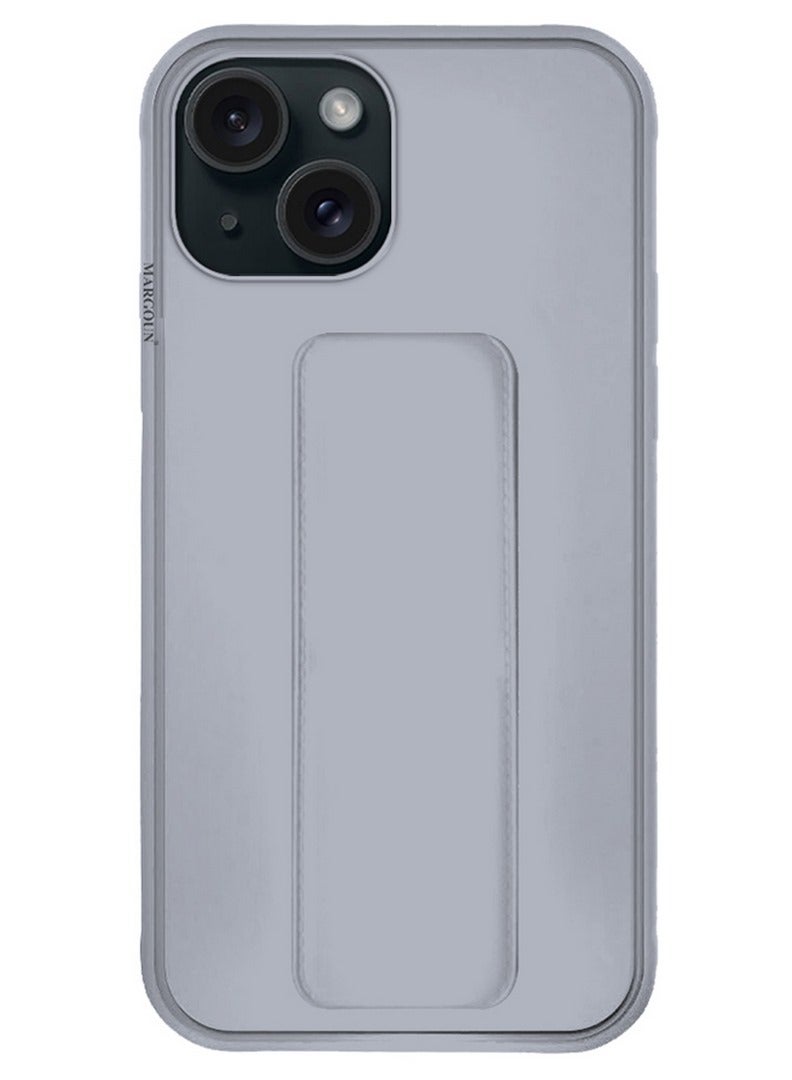 MARGOUN iPhone 15 Case Premium PU Leather Case With Stand Function Shockproof And Anti Scratch Finger Grip Case Cover Grey  - Image 1