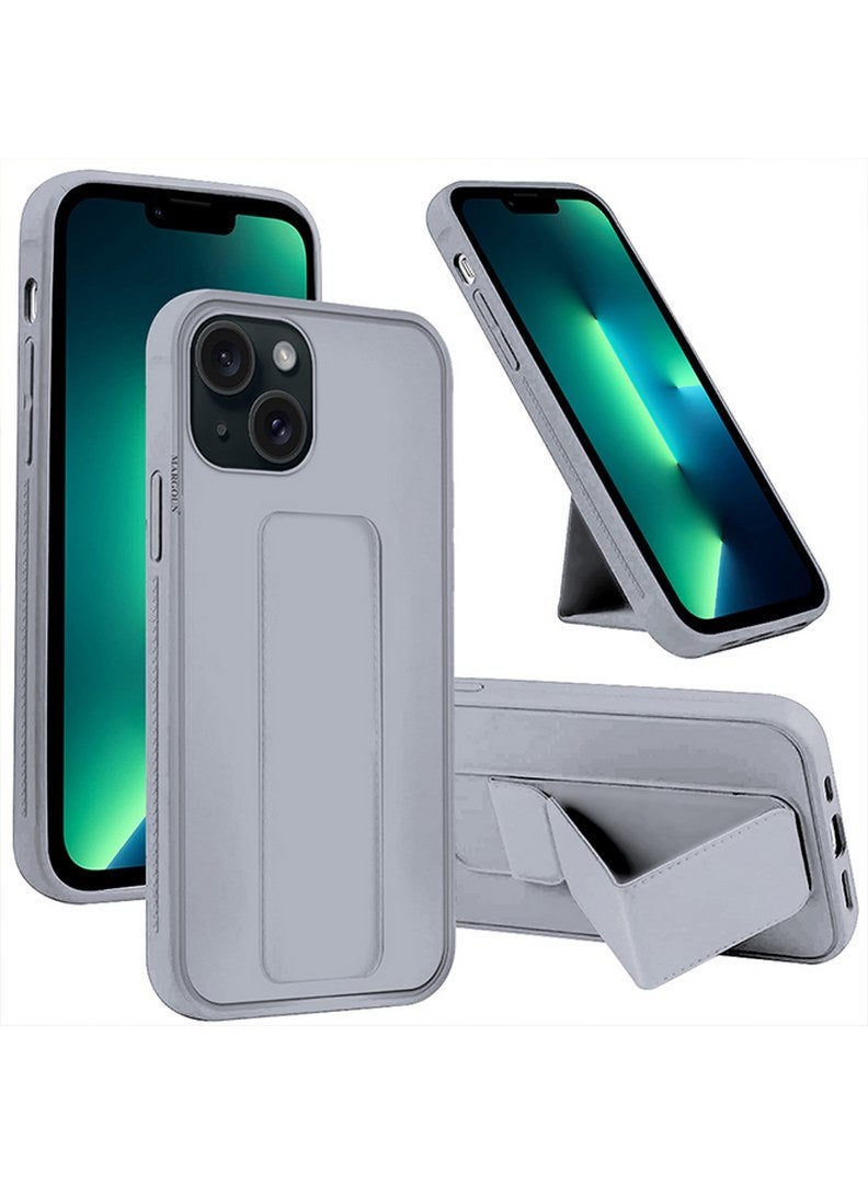 MARGOUN iPhone 15 Case Premium PU Leather Case With Stand Function Shockproof And Anti Scratch Finger Grip Case Cover Grey  - Image 4