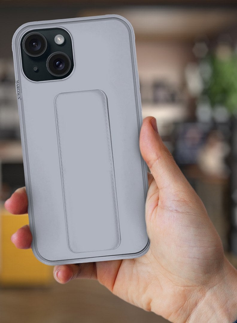 MARGOUN iPhone 15 Case Premium PU Leather Case With Stand Function Shockproof And Anti Scratch Finger Grip Case Cover Grey  - Image 2