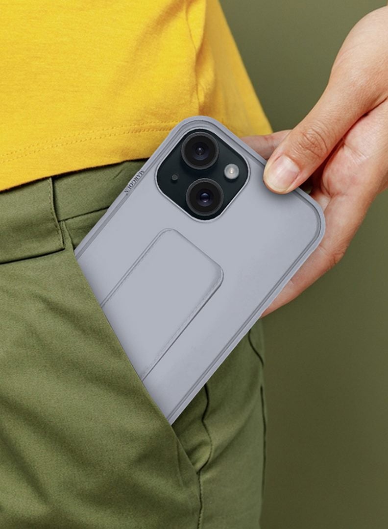 MARGOUN iPhone 15 Case Premium PU Leather Case With Stand Function Shockproof And Anti Scratch Finger Grip Case Cover Grey  - Image 3