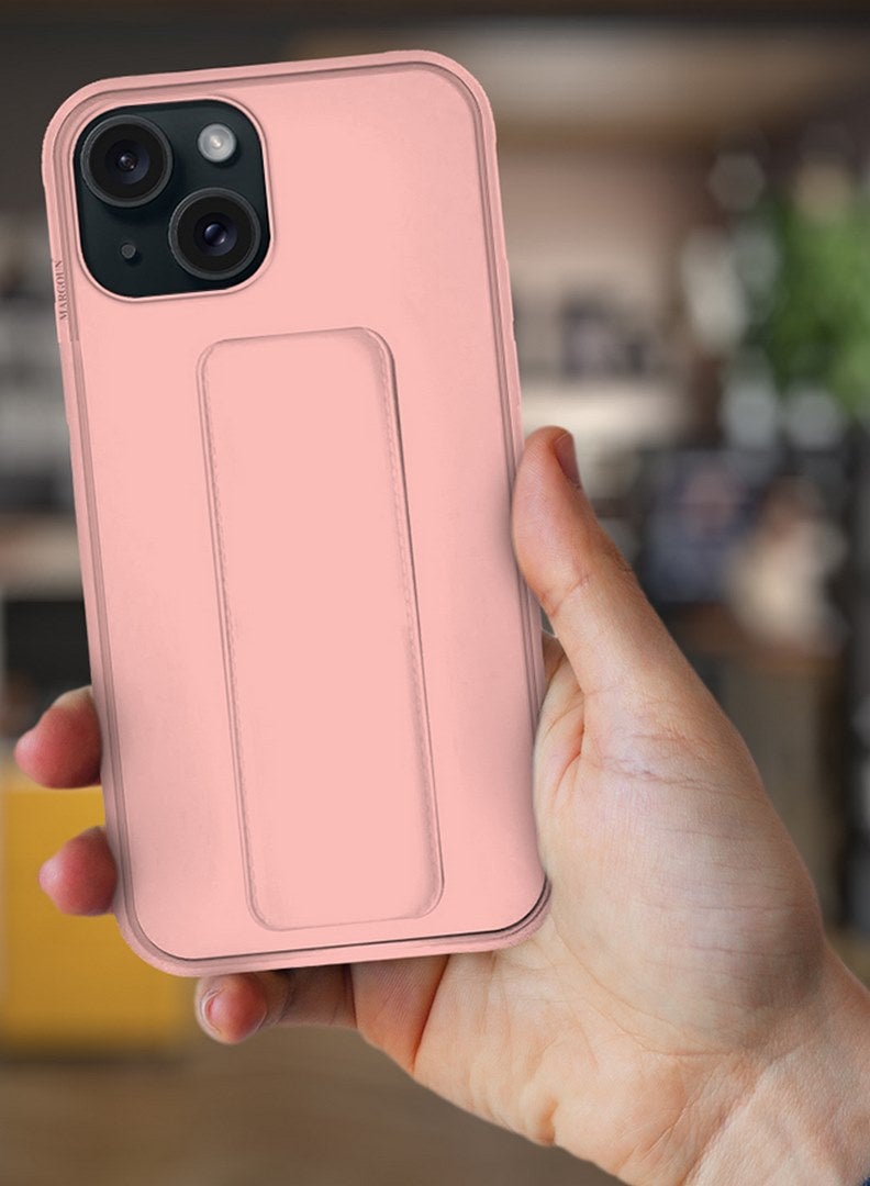 MARGOUN iPhone 15 Case Premium PU Leather Case With Stand Function Shockproof And Anti Scratch Finger Grip Case Cover Pink - Image 2