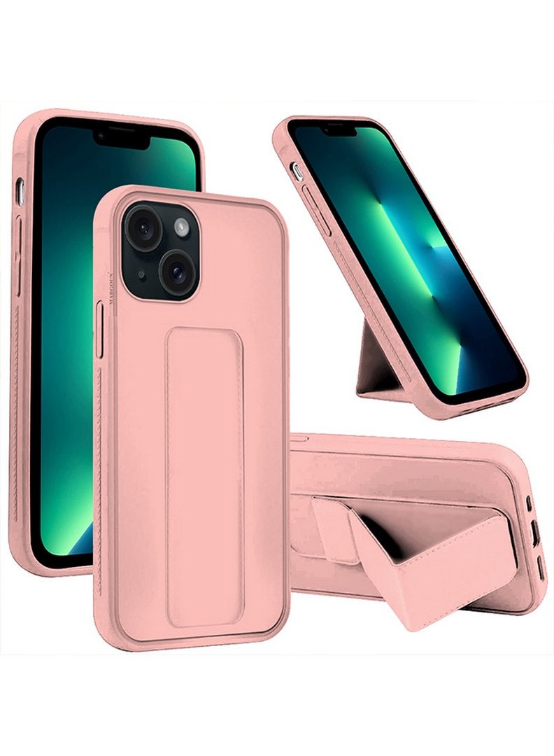 MARGOUN iPhone 15 Case Premium PU Leather Case With Stand Function Shockproof And Anti Scratch Finger Grip Case Cover Pink - Image 4