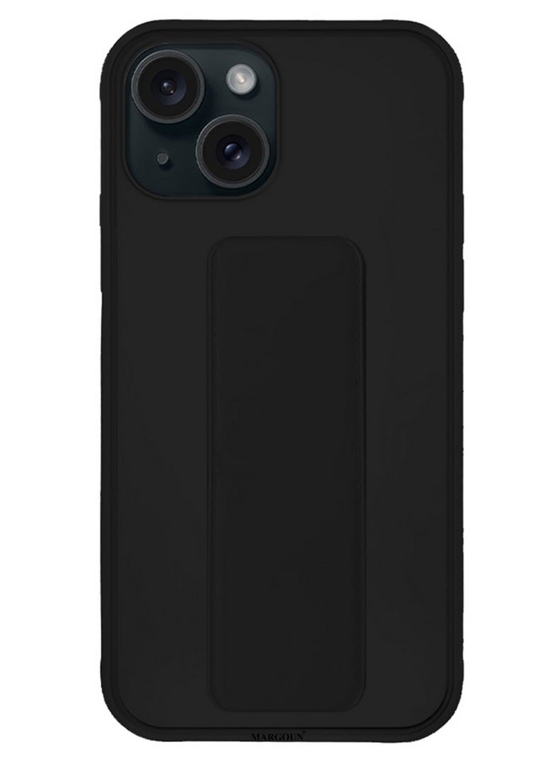 MARGOUN iPhone 15 Plus Case Premium PU Leather Case With Stand Function Shockproof And Anti Scratch Finger Grip Case Cover Black - Image 1