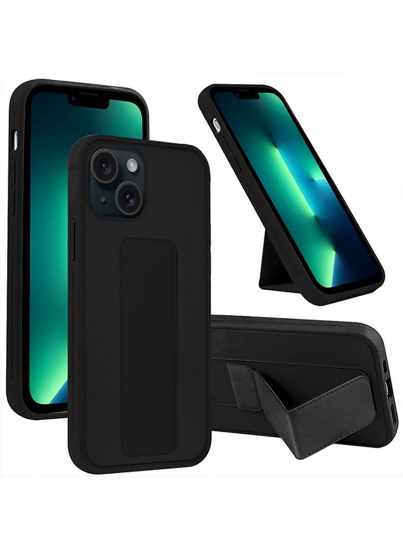 MARGOUN iPhone 15 Plus Case Premium PU Leather Case With Stand Function Shockproof And Anti Scratch Finger Grip Case Cover Black - Image 4