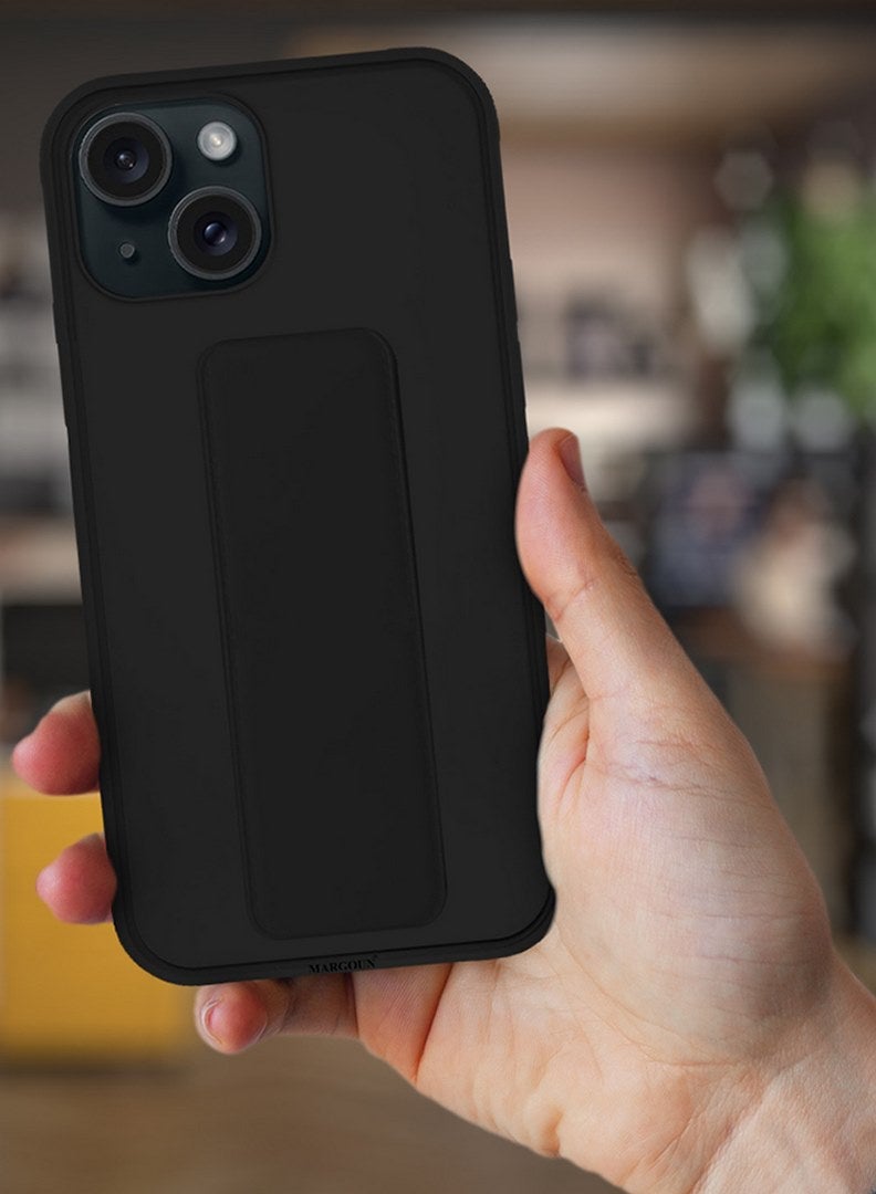 MARGOUN iPhone 15 Plus Case Premium PU Leather Case With Stand Function Shockproof And Anti Scratch Finger Grip Case Cover Black - Image 2