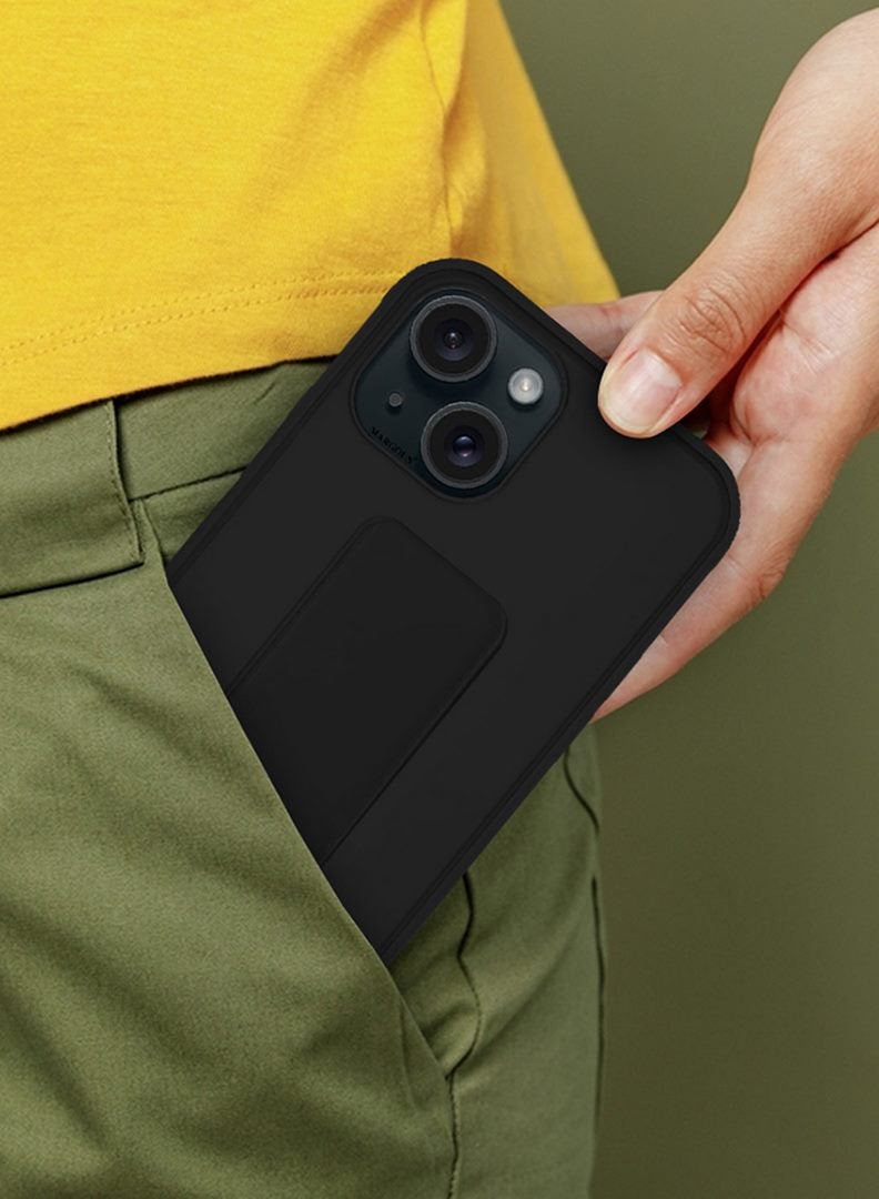 MARGOUN iPhone 15 Plus Case Premium PU Leather Case With Stand Function Shockproof And Anti Scratch Finger Grip Case Cover Black - Image 3