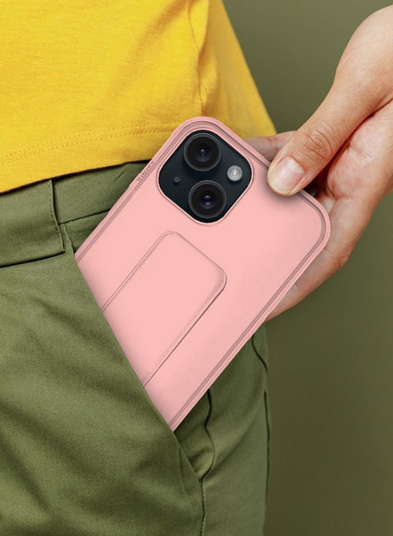 MARGOUN iPhone 15 Plus Case Premium PU Leather Case With Stand Function Shockproof And Anti Scratch Finger Grip Case Cover Pink  - Image 3