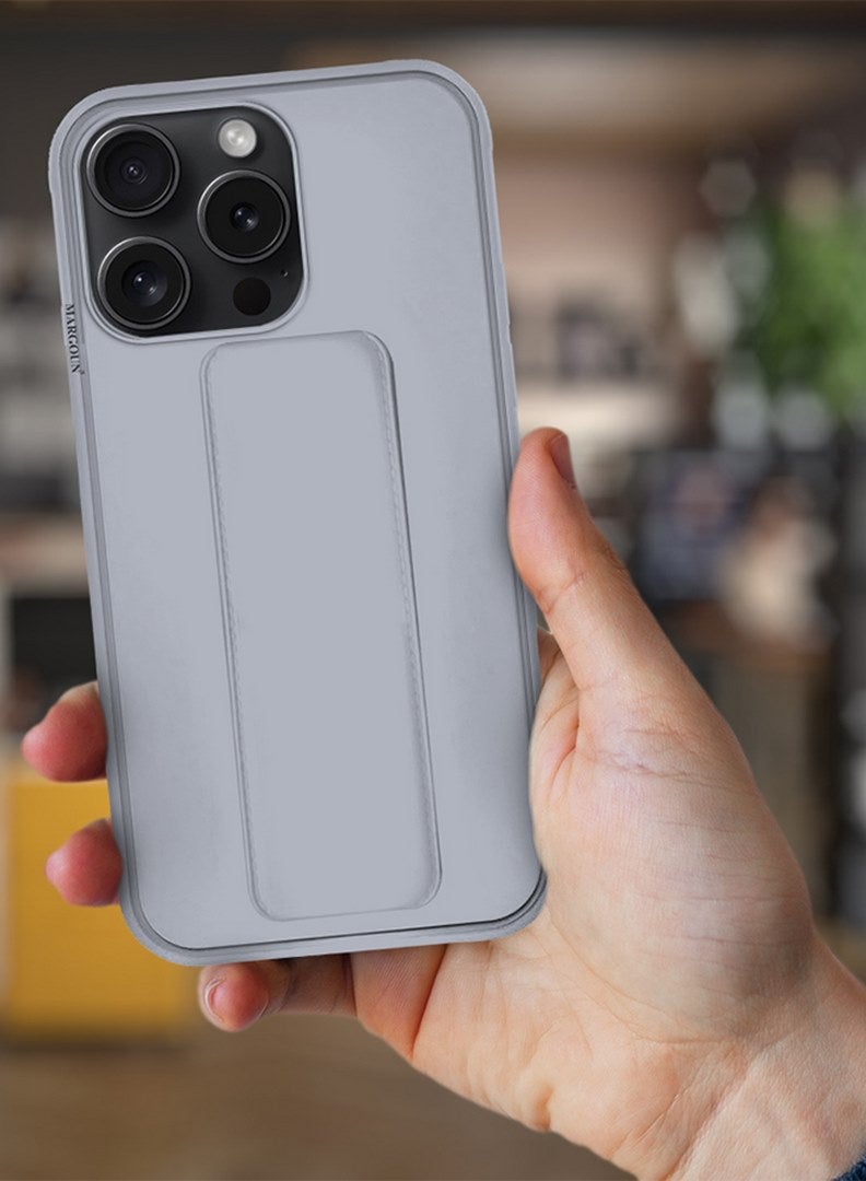 MARGOUN iPhone 15 Pro Max Case Premium PU Leather Case With Stand Function Shockproof And Anti Scratch Finger Grip Case Cover Grey - Image 2