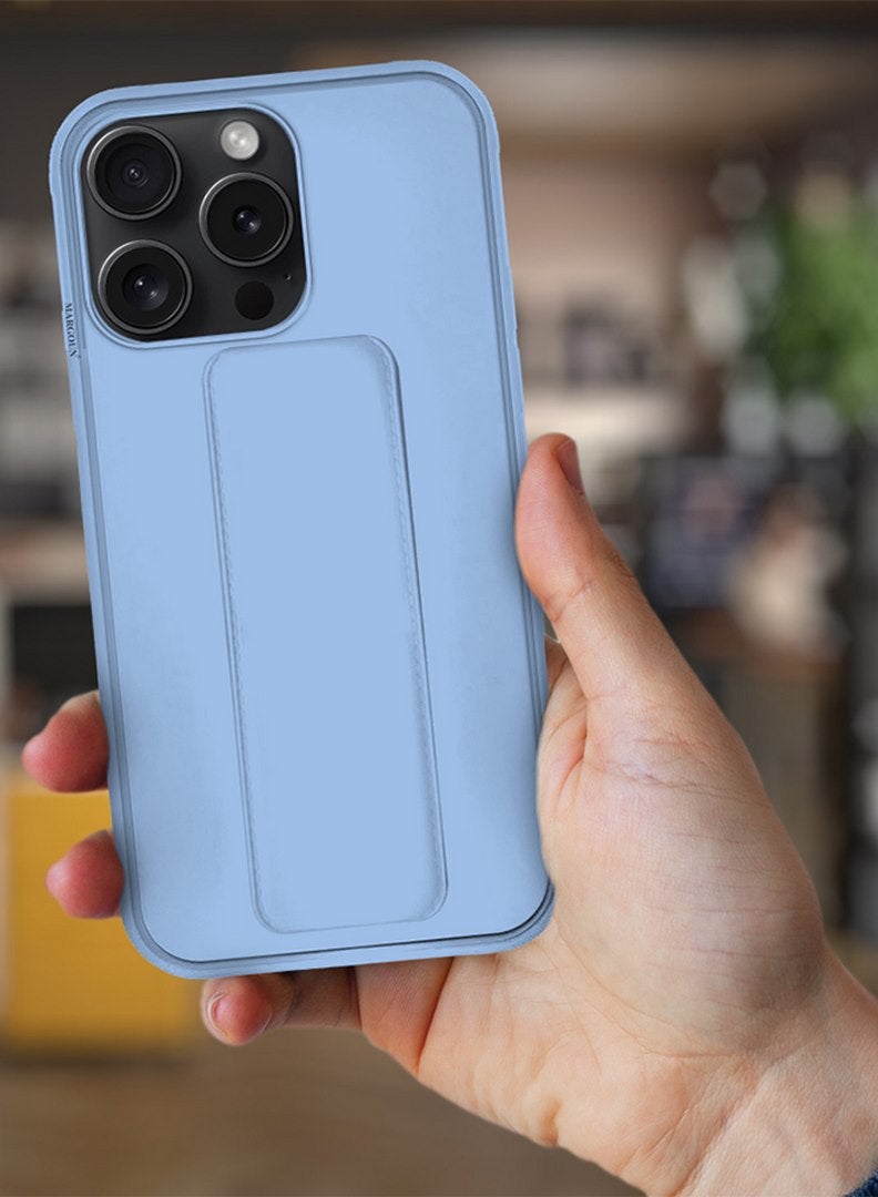 MARGOUN iPhone 15 Pro Max Case Premium PU Leather Case With Stand Function Shockproof And Anti Scratch Finger Grip Case Cover Light Blue - Image 2