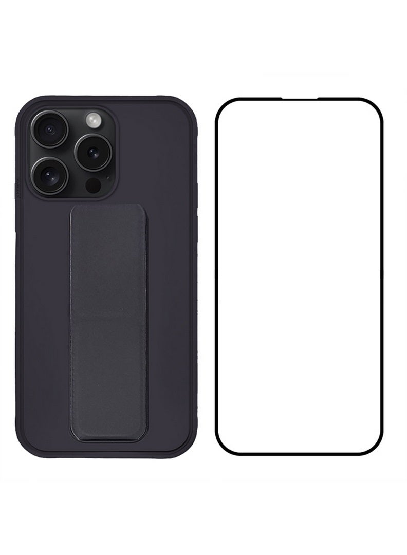 MARGOUN 2 Packs For iPhone 15 Pro Max Case And Screen Protector Premium PU Leather Case With Stand Function Shockproof Anti Scratch Finger Grip Case Cover Purple  - Image 2
