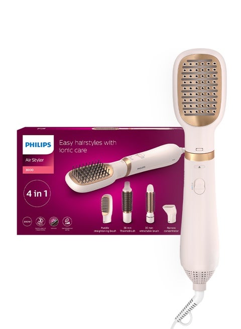 3000 Series Air Styler BHA310/03 |800W | 4-in-1 Dryer & Styler |4 attachments ( Retractable bristle brush,38mm Thermobrush,Nozzle,Paddle straightening brush) Ionic Care| 3 Heat Settings White