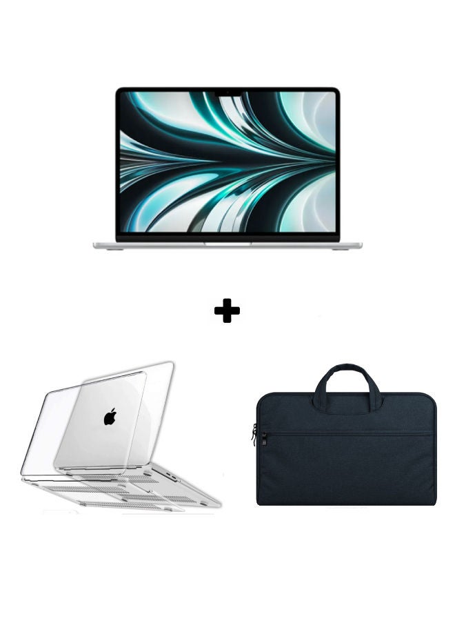 Apple MacBook Air MLY03 13-Inch Display : Apple M2 chip with 8-core CPU and 10-core GPU, 512GB With Crystal Clear Case & Sleeve Case English/Arabic Silver  - Image 1