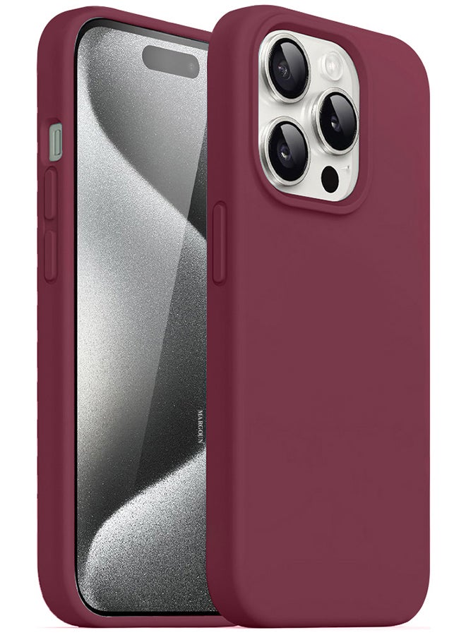 MARGOUN iPhone 15 Pro Silicone Case Cover With MagSafe Durable And Anti Scratch Back Cover Cherry - Image 2