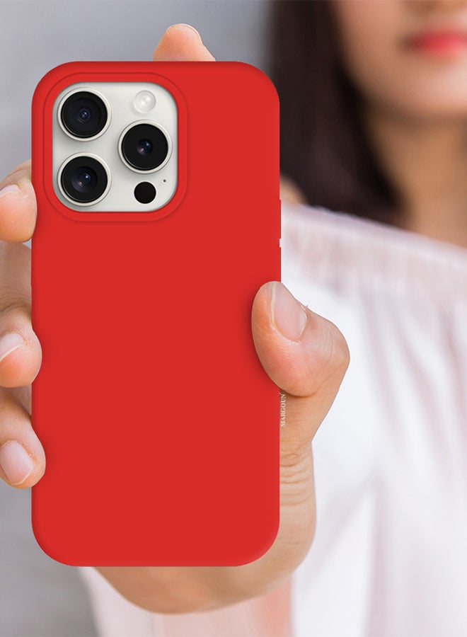 MARGOUN iPhone 15 Pro Silicone Case Cover With MagSafe Durable And Anti Scratch Back Cover Red - Image 3