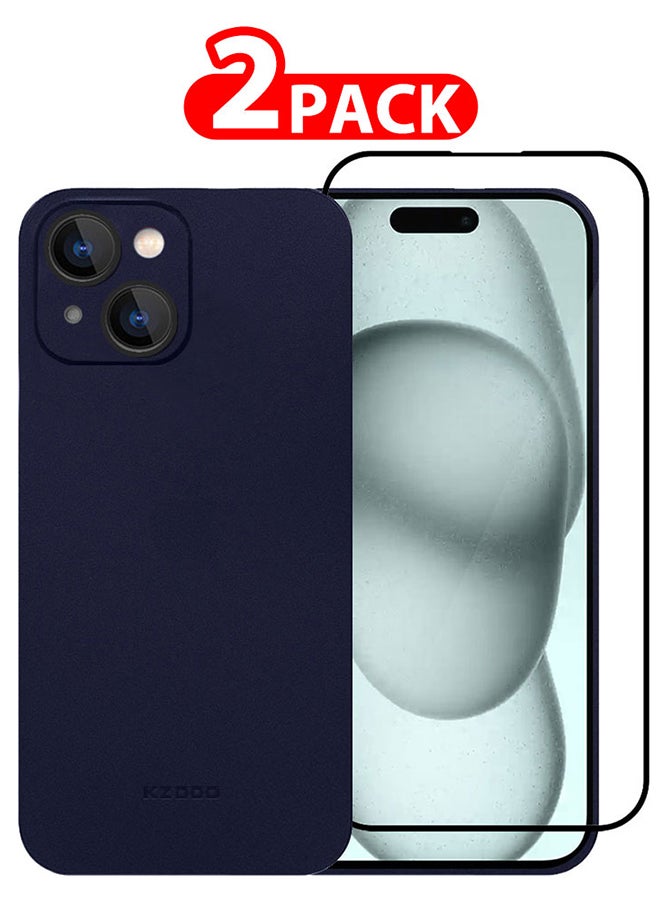 MARGOUN 2 Packs For iPhone 15 And Screen Protector Air Skin Series Back Cover Sturdy Durable Thin Case Drop Protection Cover Blue - Image 1