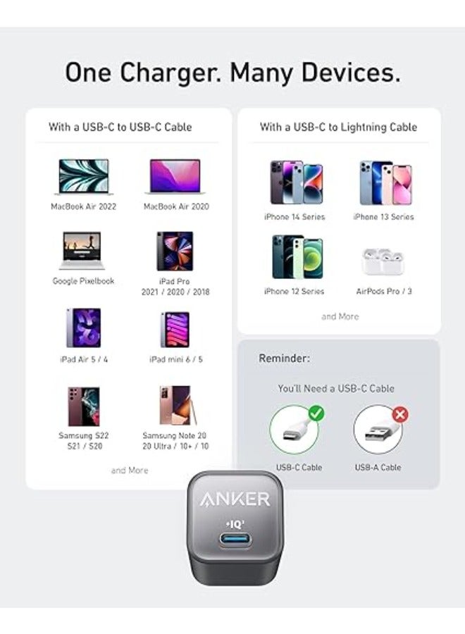 Anker USB C GaN Charger 30W, Anker 511 Charger (Nano 3), PIQ 3.0 Foldable PPS Fast Charger for iPhone 15/15 Pro/14/14 Pro Max/13, Galaxy, iPad (Cable Not Included) - Aurora White  - Image 4