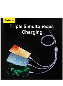 Baseus USB C Multi Charging Cable [1.5M] 3 In 1 Charging Cable Type C [100W]+Lightning[20W]+Micro[18W] For Samsung S23, iPad Pro, iPad Mini, MacBook Pro/Air/iPhone 15 Pro Max/Plus 14 13 12 11 Purple  - Image 3