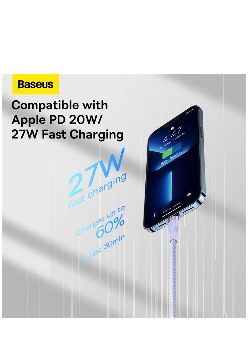 Baseus - USB C Multi Charging Cable [1.5M] 3 In 1 Charging Cable Type C [100W]+Lightning[20W]+Micro[18W] For Samsung S23, iPad Pro, iPad Mini, MacBook Pro/Air/iPhone 15 Pro Max/Plus 14 13 12 11 Purple - Image 1