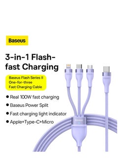 Baseus USB C Multi Charging Cable [1.5M] 3 In 1 Charging Cable Type C [100W]+Lightning[20W]+Micro[18W] For Samsung S23, iPad Pro, iPad Mini, MacBook Pro/Air/iPhone 15 Pro Max/Plus 14 13 12 11 Purple  - Image 2