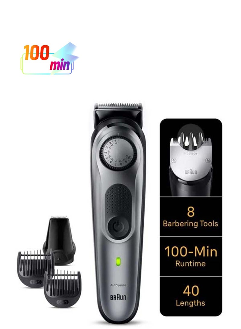 BRAUN Pro Beard Trimmer 7 With ProBlade Precision Wheel 8 Barbering Tools Grey  - Image 1