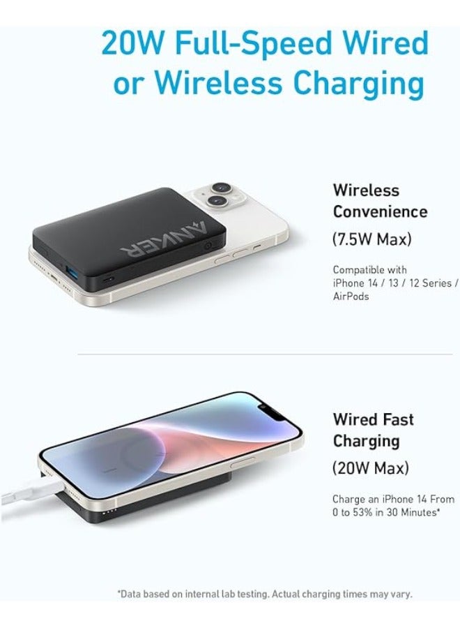 Anker - 10000 mAh Anker 334 MagGo Battery ( Powercore 10k )  20W,  Magnetic Power Bank, USB-C & Wireless Portable Charger Compatible with Magsafe, iPhone 15/15 Plus/15 Pro/15 Pro Max, iPhone 14/13/12 Series Black - Image 1
