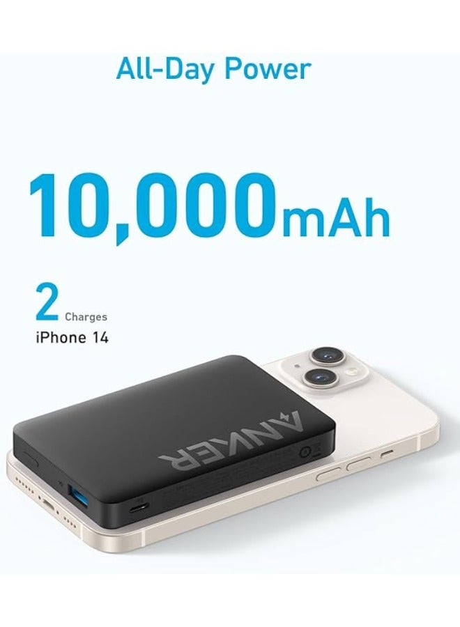 Anker - 10000 mAh Anker 334 MagGo Battery ( Powercore 10k )  20W,  Magnetic Power Bank, USB-C & Wireless Portable Charger Compatible with Magsafe, iPhone 15/15 Plus/15 Pro/15 Pro Max, iPhone 14/13/12 Series Black - Image 1