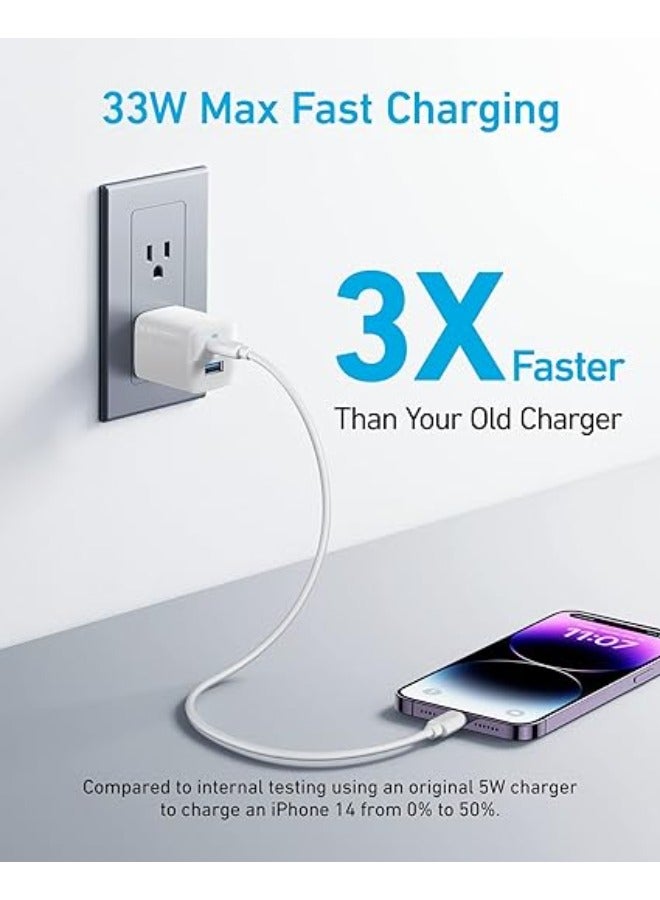 آنكر شاحن USB C بقدرة 33 وات، شاحن Anker 323، شاحن مدمج بمنفذين مع قابس قابل للطي لأجهزة iPhone 14/14 Plus/14 Pro/14 Pro Max/13/12، Pixel، Galaxy، iPad/iPad Mini والمزيد (الكابل غير متضمن)  - Image 2