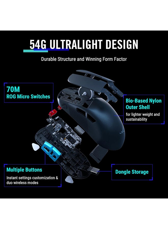 ASUS - P713 ROG Harpe Gaming Wireless Mouse, Ace Aim Lab Edition, 54g Ultra-Lightweight, 36,000 DPI Sensor, 5 Programmable Buttons, Tri-Mode Connectivity (2.4GHz RF, Bluetooth, Wired), SpeedNova, Black - Image 1
