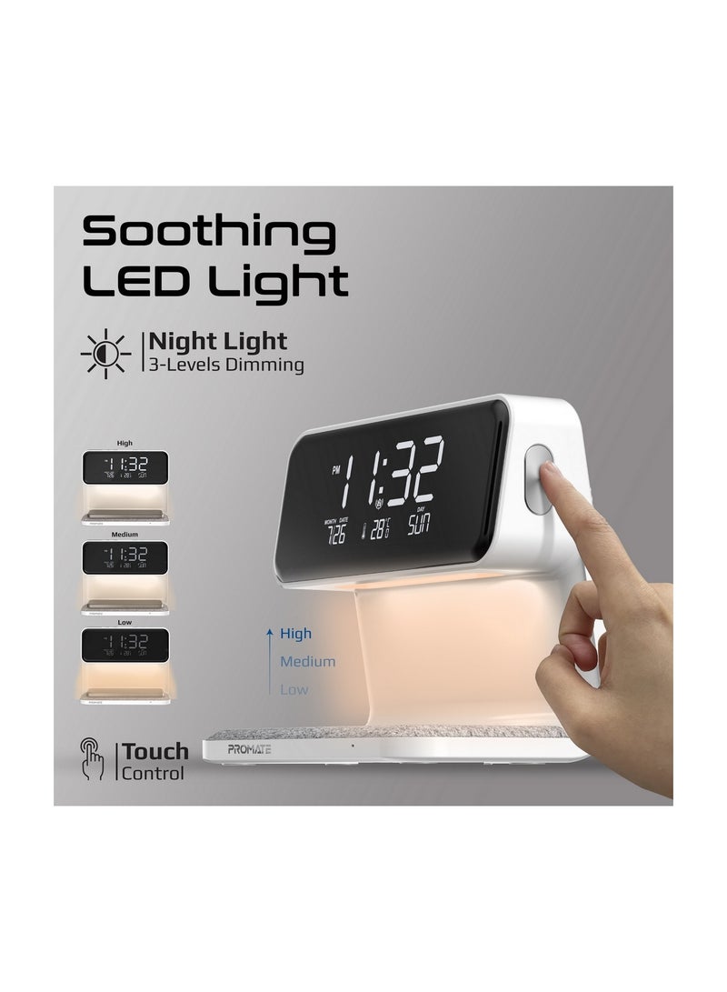 iPhone 16 Digital Alarm Clock, 3-In-1 LED Bedside Alarm Clock With 15W Wireless Charging Pad, Dual Alarms, Snooze Function, LED Display Screen And 3 Mode Night Light For iPhone 15, Galaxy S25 - White