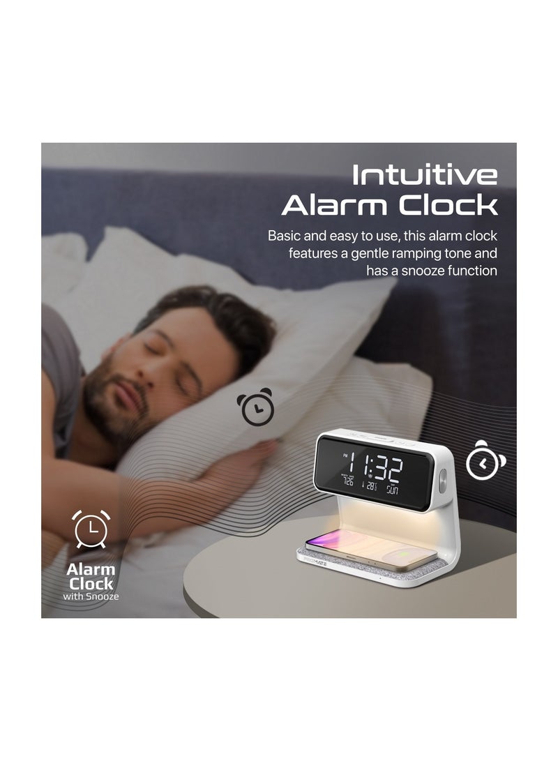 iPhone 16 Digital Alarm Clock, 3-In-1 LED Bedside Alarm Clock With 15W Wireless Charging Pad, Dual Alarms, Snooze Function, LED Display Screen And 3 Mode Night Light For iPhone 15, Galaxy S25 - White