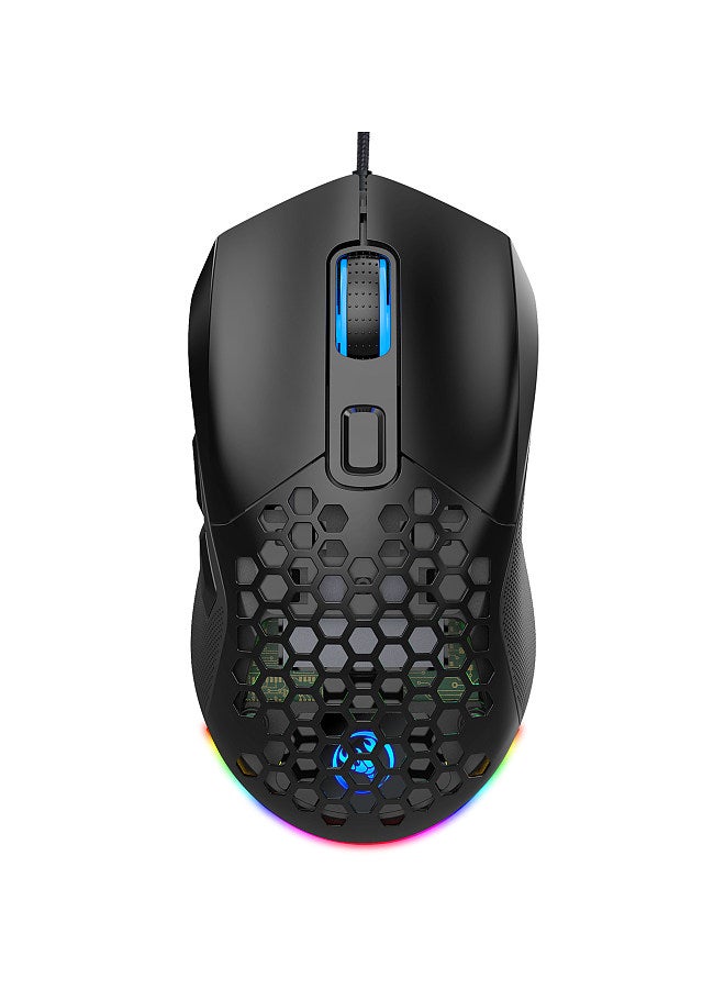 X300 RGB Gaming Mouse Backlit Wired Ergonomic 6 Button Programmable Mouse with Macro Recording & wheel speed Set 7200 DPI for Windows PC (Black) Black