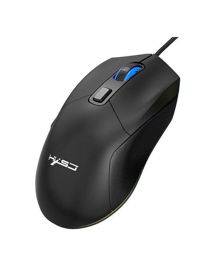 X300 RGB Gaming Mouse Backlit Wired Ergonomic 6 Button Programmable Mouse with Macro Recording & wheel speed Set 7200 DPI for Windows PC (Black) Black