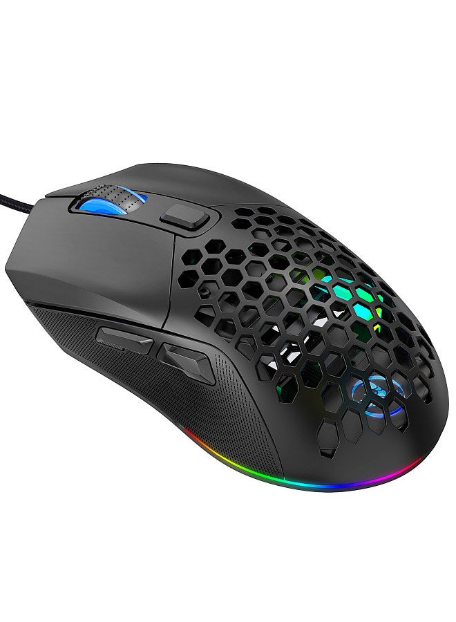 X300 RGB Gaming Mouse Backlit Wired Ergonomic 6 Button Programmable Mouse with Macro Recording & wheel speed Set 7200 DPI for Windows PC (Black) Black