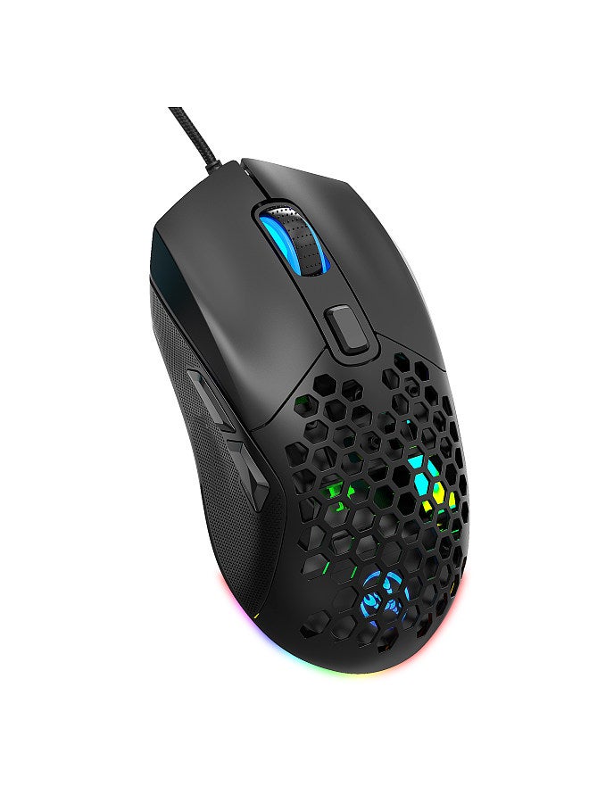 X300 RGB Gaming Mouse Backlit Wired Ergonomic 6 Button Programmable Mouse with Macro Recording & wheel speed Set 7200 DPI for Windows PC (Black) Black